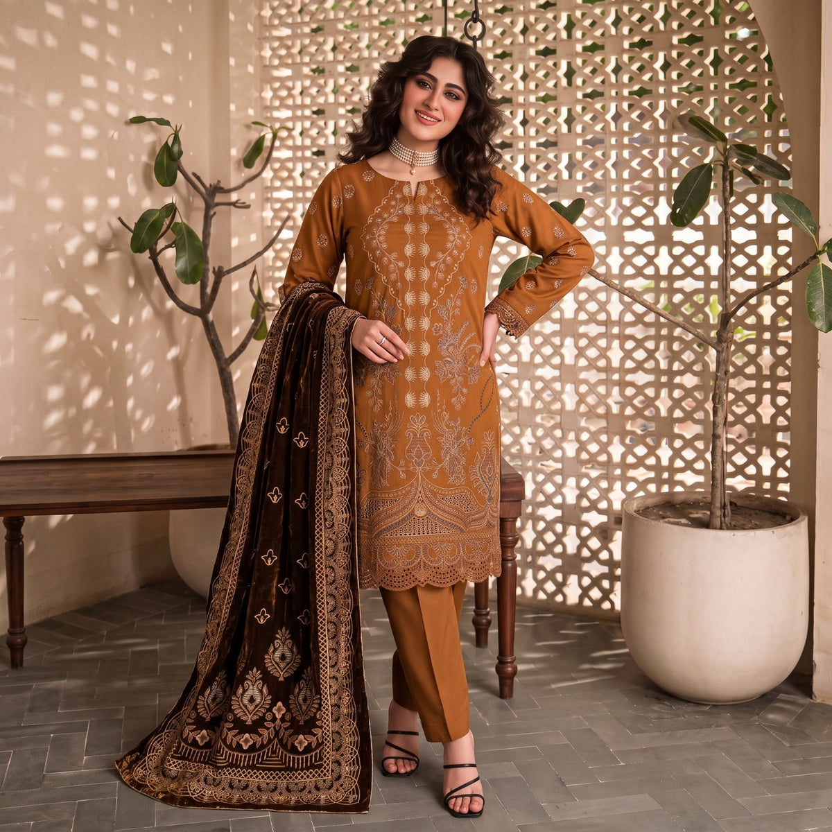 MERAKI FASHION VOL 533 LUXURY HRAVY EMBROIDERY PEACH WOOL (T04)