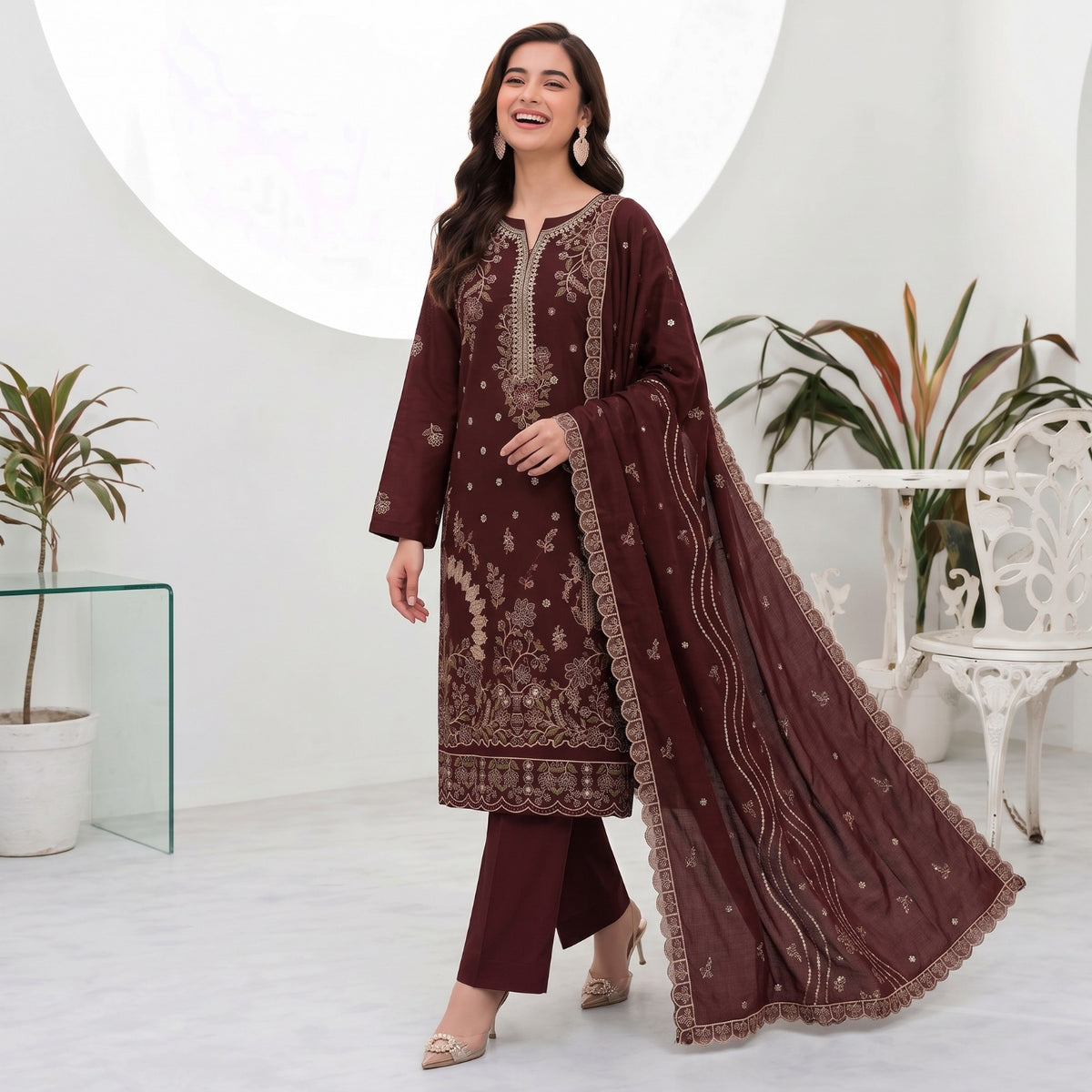 MERAKI FASHION VOL 537 SLUB PEACH WOOL HEAVY EMBROIDERED (U03)
