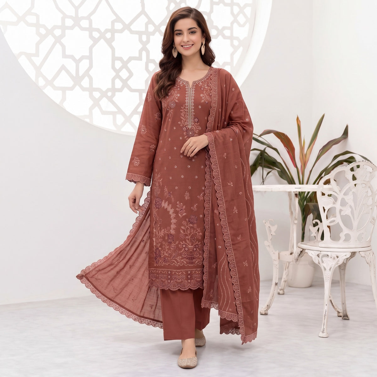 MERAKI FASHION VOL 537 SLUB PEACH WOOL HEAVY EMBROIDERED (U04)