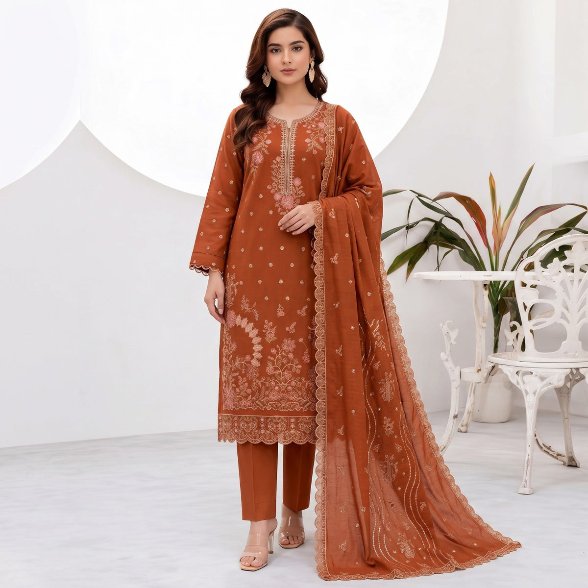 MERAKI FASHION VOL 537 SLUB PEACH WOOL HEAVY EMBROIDERED (U02)