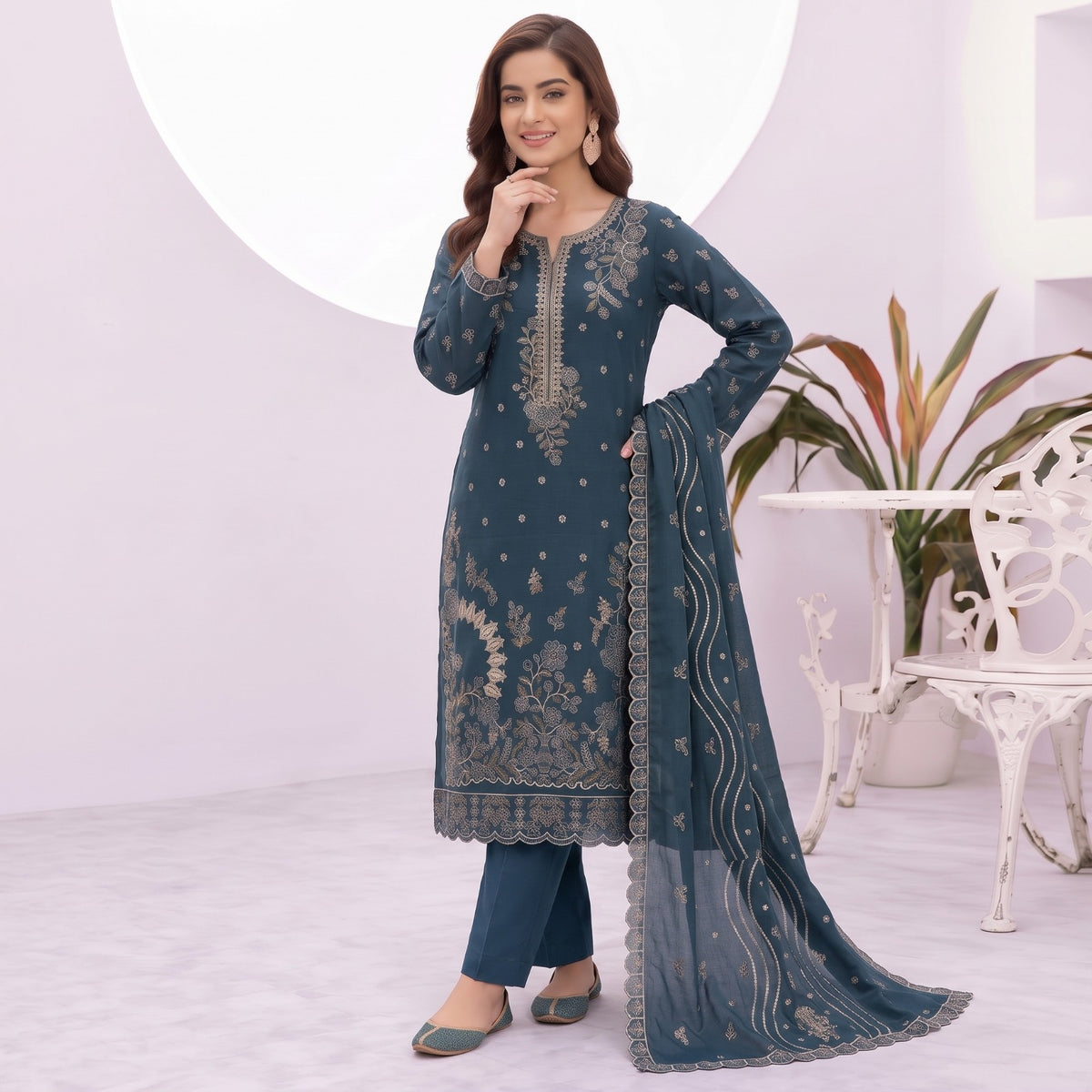 MERAKI FASHION VOL 537 SLUB PEACH WOOL HEAVY EMBROIDERED (U01)