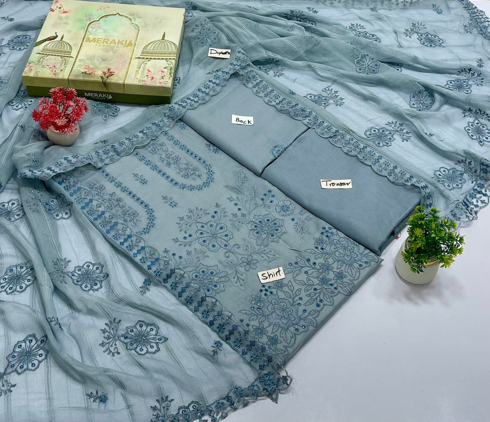 Meraki Fashion Vol 472 Heavy Embroidery Sliver Chamki Lawn