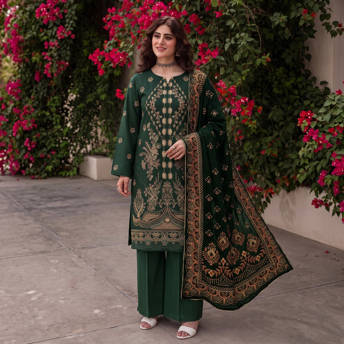 MERAKI FASHION VOL 533  LUXURY HRAVY EMBROIDERY PEACH WOOL  (T05)