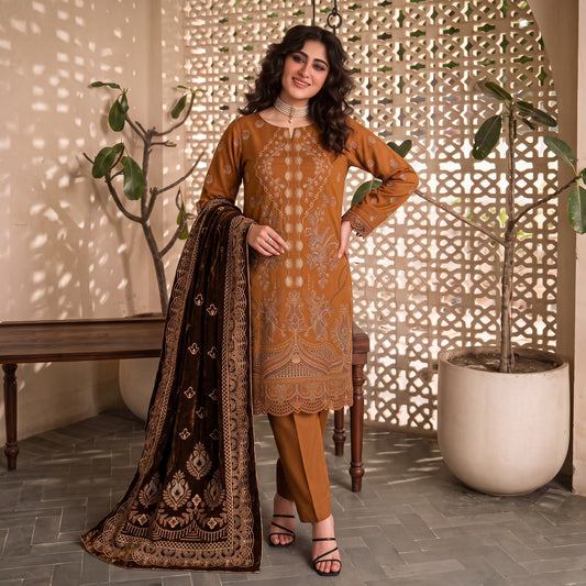 MERAKI FASHION VOL 533  LUXURY HRAVY EMBROIDERY PEACH WOOL  (T04)