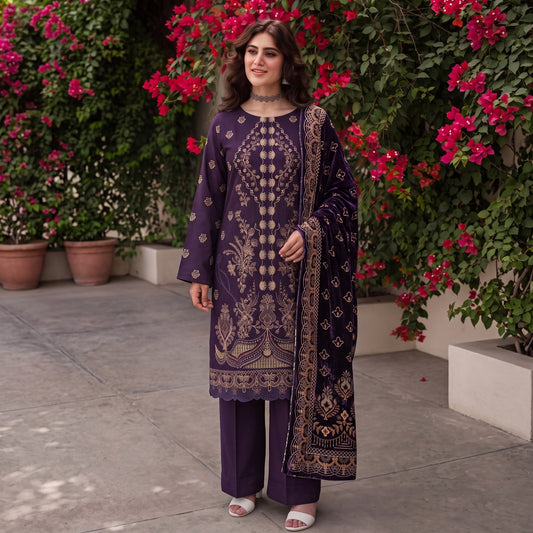 MERAKI FASHION VOL 533  LUXURY HRAVY EMBROIDERY PEACH WOOL  (T06)