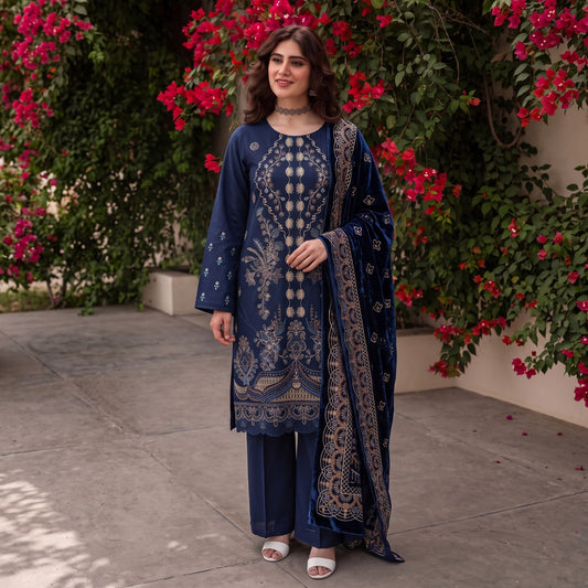 MERAKI FASHION VOL 533  LUXURY HRAVY EMBROIDERY PEACH WOOL  (T01)