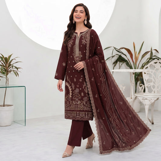 MERAKI FASHION VOL 537 SLUB PEACH WOOL HEAVY EMBROIDERED (U03)