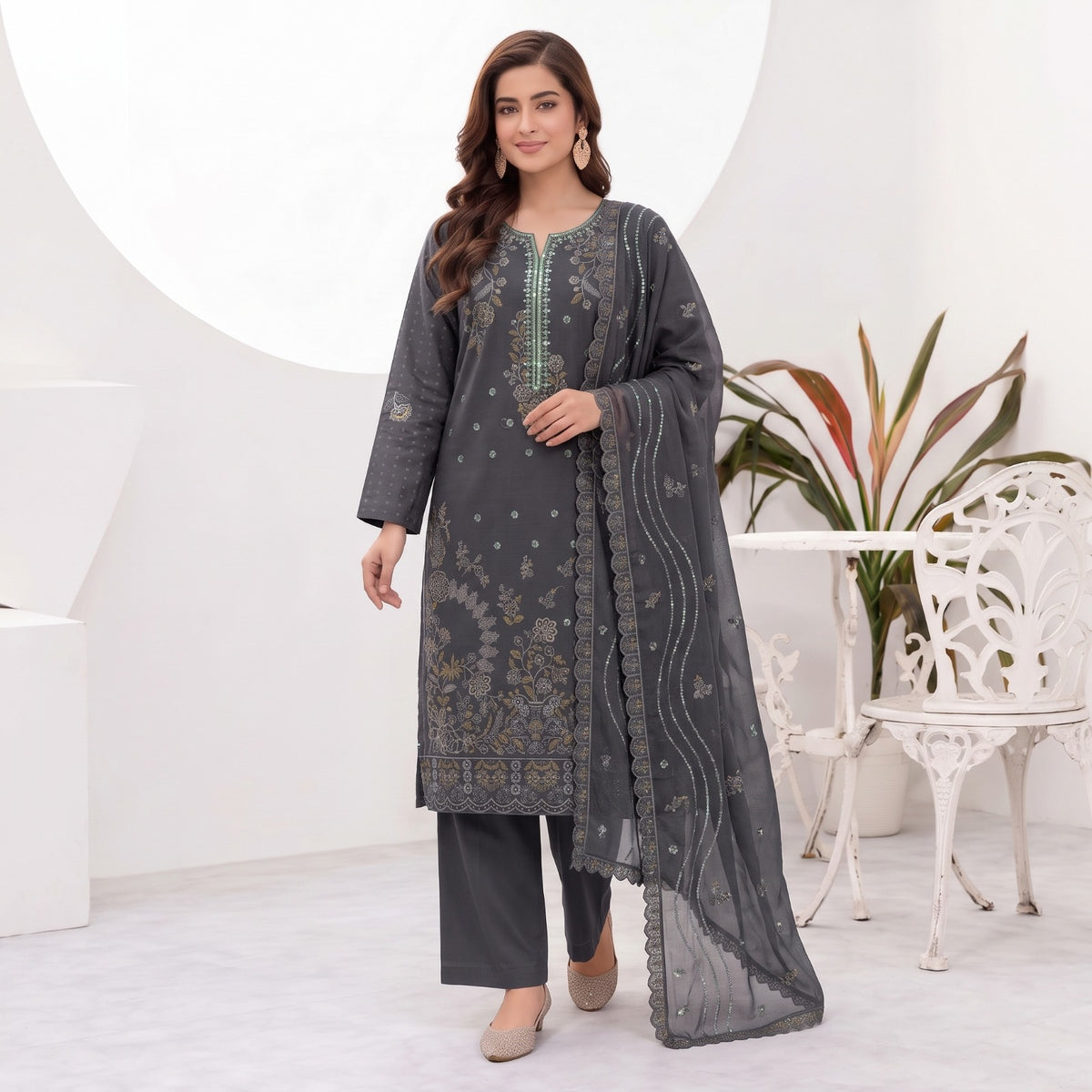 MERAKI FASHION VOL 537 SLUB PEACH WOOL HEAVY EMBROIDERED (U01)