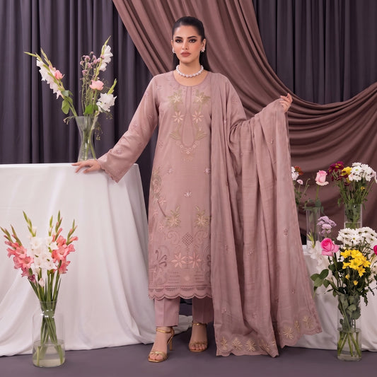 MERAKI FASHION VOL 536 LEATHER PEACH CRYSTAL VELVET  HEAVY EMBROIDERED (W07)