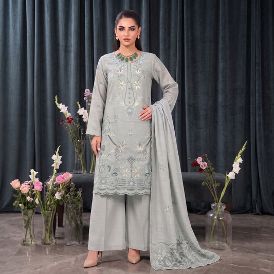 MERAKI FASHION VOL 536 LEATHER PEACH CRYSTAL VELVET  HEAVY EMBROIDERED (W03)