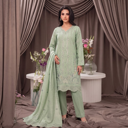 MERAKI FASHION VOL 536 LEATHER PEACH CRYSTAL VELVET  HEAVY EMBROIDERED (W02)