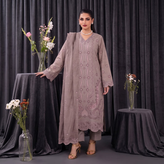 MERAKI FASHION VOL 536 LEATHER PEACH CRYSTAL VELVET  HEAVY EMBROIDERED (W05)