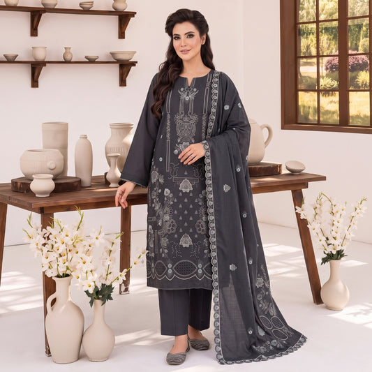 MERAKI FASHION VOL 538  SLUB PEACH WOOL  HEAVY EMBROIDERED B04