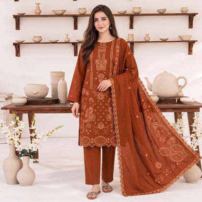 MERAKI FASHION VOL 538  SLUB PEACH WOOL  HEAVY EMBROIDERED (B01)
