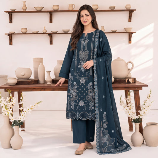 MERAKI FASHION VOL 538  SLUB PEACH WOOL  HEAVY EMBROIDERED B03