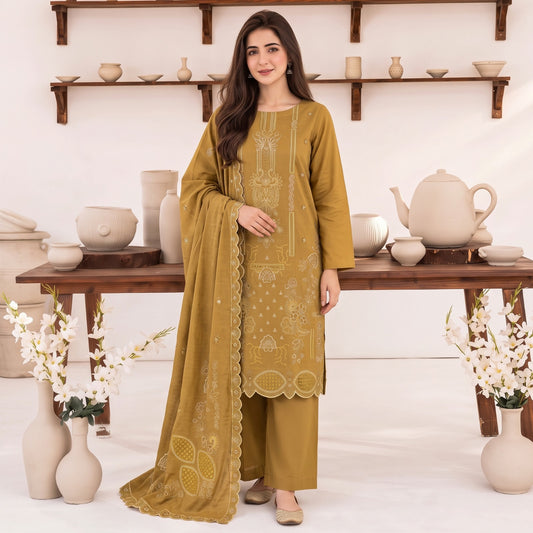 MERAKI FASHION VOL 538  SLUB PEACH WOOL  HEAVY EMBROIDERED B06