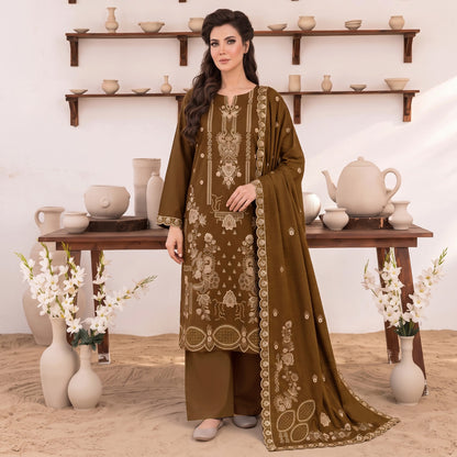 MERAKI FASHION VOL 538  SLUB PEACH WOOL  HEAVY EMBROIDERED (B01)