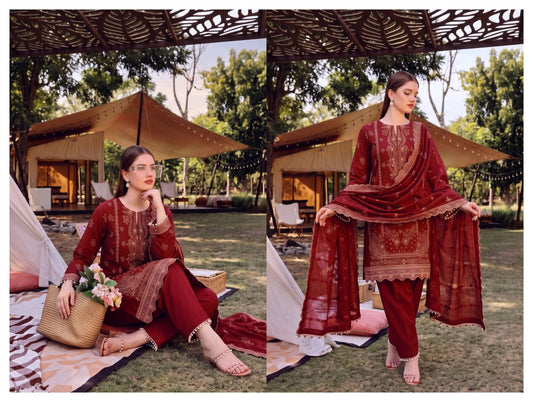 Meraki Fashion Vol 521 Noory Nazar Leathar Peach Slub Chamki (A04)