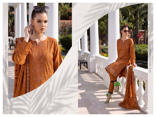 Meraki Fashion Vol 521 Noory Nazar Leathar Peach Slub Chamki (A03)